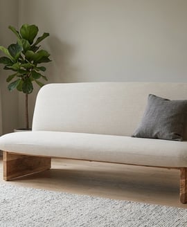 Parova Cream Linen Textured 2 Seater Armless Sofa With Wood Base