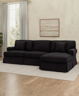 Ralph Three Seat Black Velvet Right Chaise Sofa