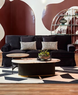 Ralph Three Seat Black Velvet Sofa