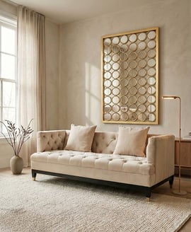 Sefira 2 Seat Ivory Fabric Modern Chesterfield Sofa