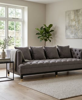 Sefira Grey Fabric Modern Chesterfield 3 Seat Sofa