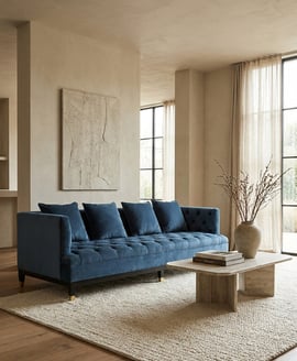 Sefira Navy Fabric 3 Seat Modern Chesterfield Sofa