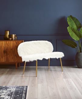 Sienna White Faux Fur 2 Seat Sofa With Gold Finish Legs
