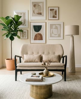 Stockholm 2 Seat Beige Sofa With Black Wood Frame