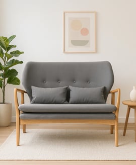 Stockholm 2 Seat Grey Sofa With Birchwood Frame