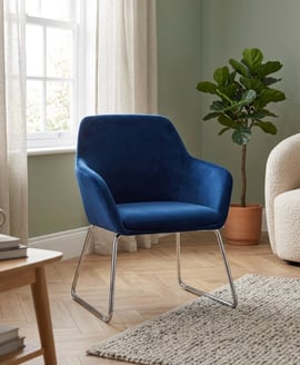 Stockholm Blue Velvet Dining Chair with Chrome Legs