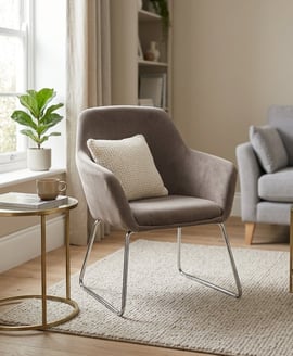 Stockholm Grey Velvet Dining Chair with Chrome Legs