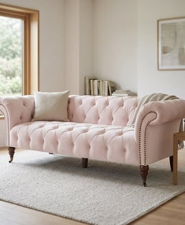 Suri 3 Seat Pale Pink Velvet Modern Chesterfield Sofa