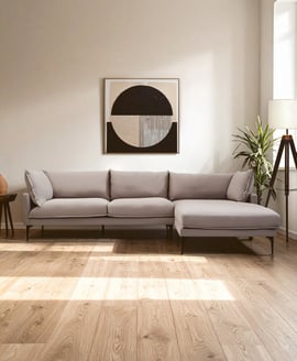 Troyes Grey Three Seat Right Chaise Sofa
