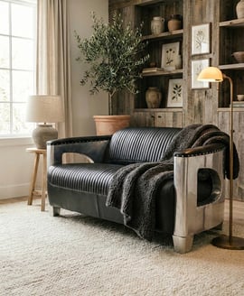 Victor 2 Seat Black Leather Sofa
