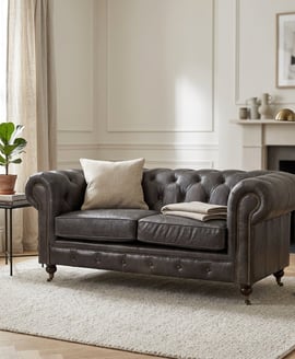 Victor Dark Grey Brown Leather Chesterfield 2 Seat Sofa