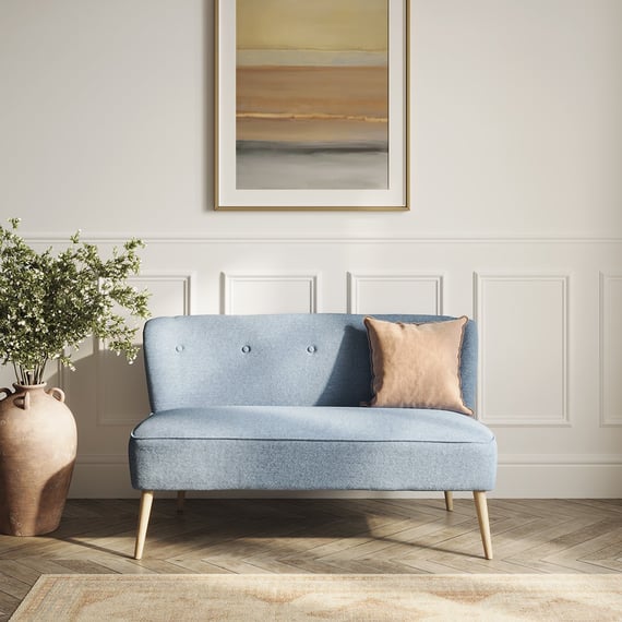 Beau 2 Seater Sofa Cornflower Blue Blonde Wood
