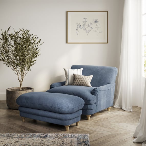 Plumpton Footstool Denim Blue Weave
