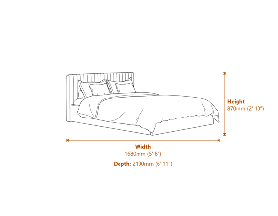 Berlin Kingsize Bed Silver Dimensions Diagram
