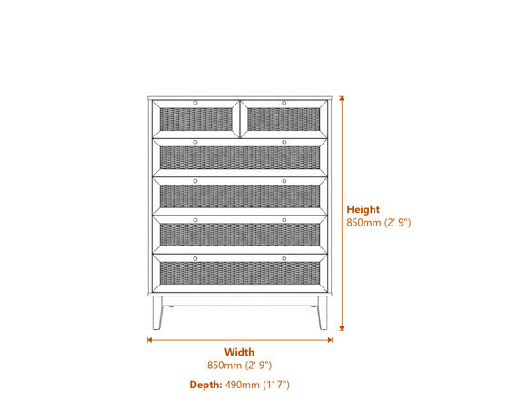 Bordeaux Chest of Drawer Dimensions Diagram