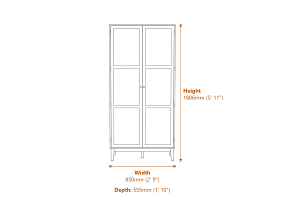 Bordeaux Blue 2 Door Wardrobe Dimensions Diagram