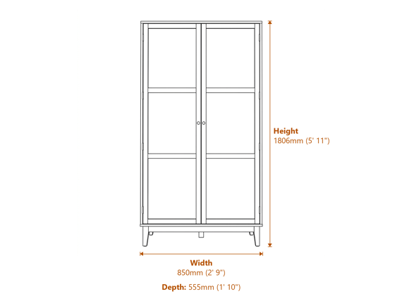 Bordeaux 2DOOR Wardrobe Dimensions Diagram