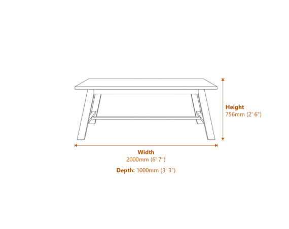 Bourton Latte Dining Table Dimensions Diagram