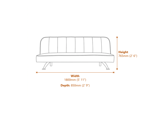Burlington Sofa Bed Black Velvet Brushed Gold Dimensions Diagram
