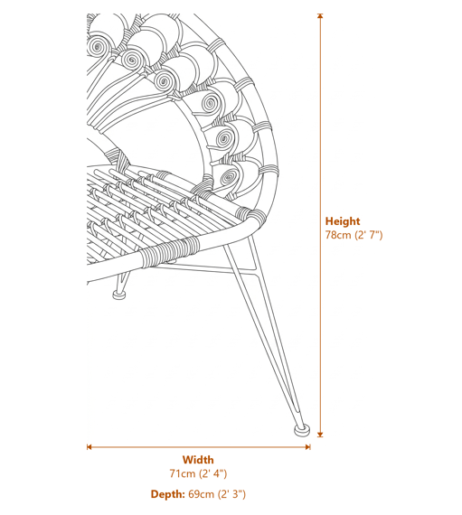 Manado Grey Natural Rattan Chair Dimensions Diagram