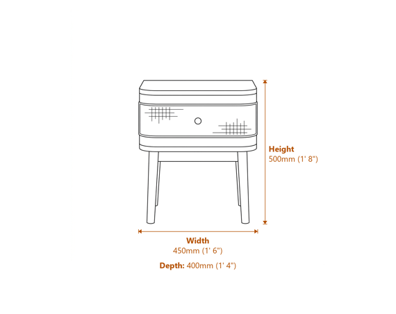 Callie Smoked Bedside Cabinet Dimensions Diagram