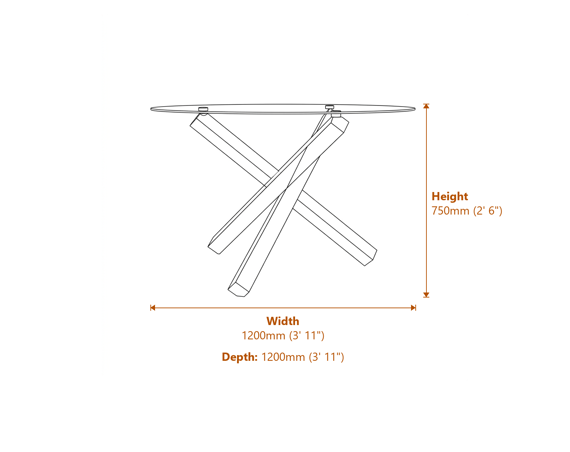 Capri Dining Table Glass Top with Gold Metal Legs Dimensions Diagram