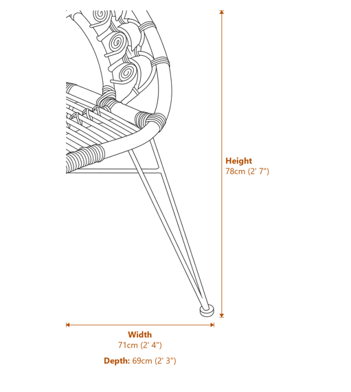 Manado Black Natural Rattan Chair Dimensions Diagram