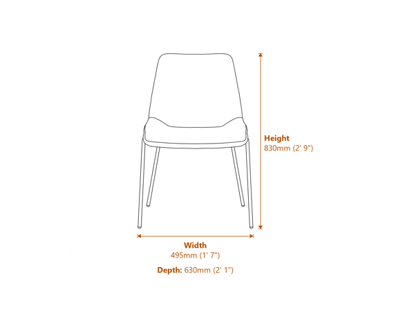 Carlo Taupe Gold Dining Chair Dimensions Diagram