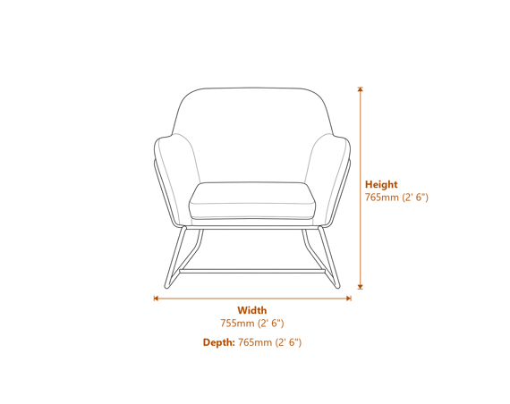 Charles Armchair Black Velvet Brushed Gold Dimensions Diagram