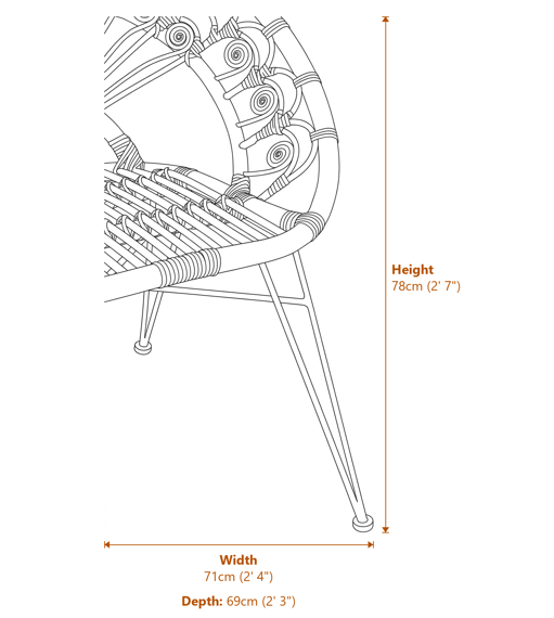 Manado White Natural Rattan Chair Dimensions Diagram