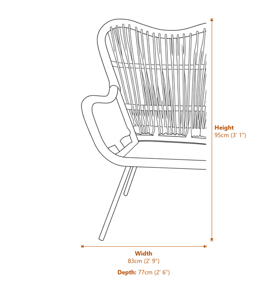 Manado Kubu Natural Rattan Chair Dimensions Diagram