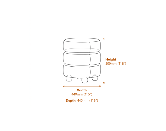 Emi Buff Black Pouffe Dimensions Diagram