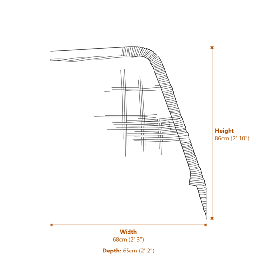 Manado Angled Design Natural Rattan Chair Dimensions Diagram