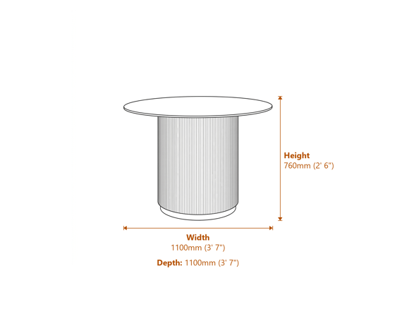 Fuji Stone White Dining Table Dimensions Diagram