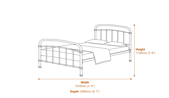 3'0 Halston Single Bed Dimensions Diagram