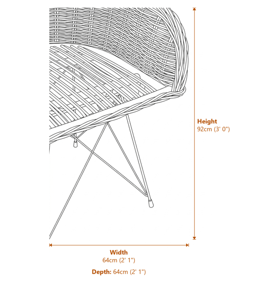 Manado Natural Croco Rattan Chair Dimensions Diagram
