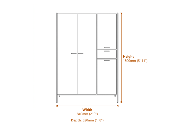 Hoxton Black 2 Door Wardrobe Dimensions Diagram