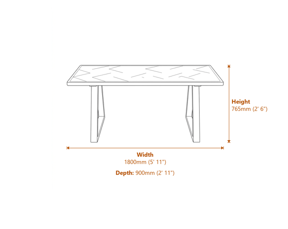 Hyde Natural Black Dining Table Dimensions Diagram