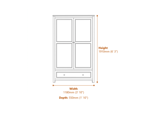 Ives Black 2 Door Wardrobe Dimensions Diagram