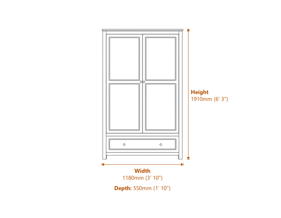 Ives White 2 Door Wardrobe Dimensions Diagram