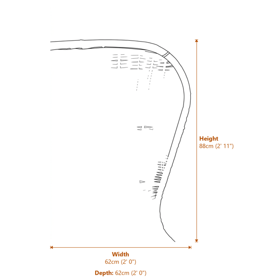 Manado Curved Design Natural Rattan Chair Dimensions Diagram