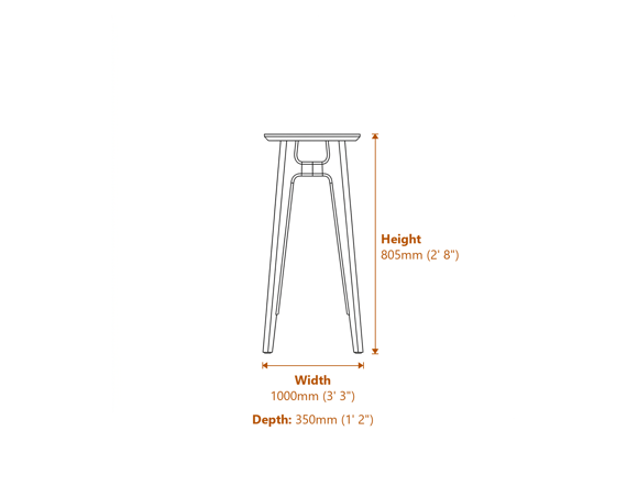 Kitt Smoked Console Table Dimensions Diagram