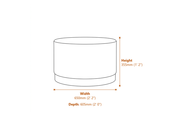 Lara Pouffe Cream Velvet Brushed Gold Large Dimensions Diagram