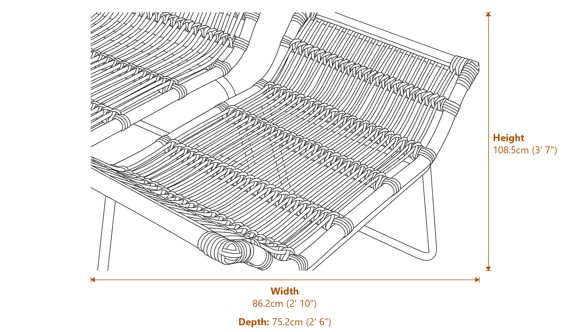 Manado Natural Rattan Lounge Chair And Footstool Dimensions Diagram