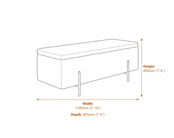 Lola Storage Ottoman Buff Boucle Matte Black Dimensions Diagram