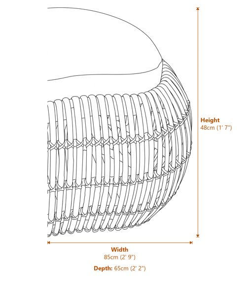 Manado Natural Rattan Bean Bench Dimensions Diagram