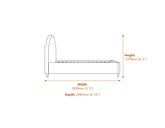 Monterey Light Grey Single Bed Dimensions Diagram
