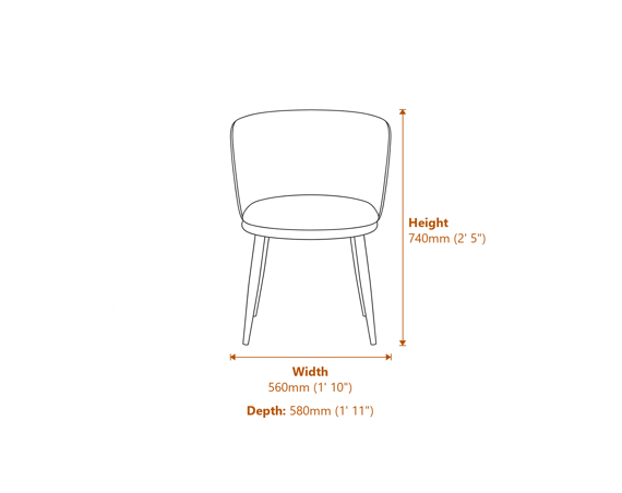 Nova Ivory Black Dining Chair Dimensions Diagram