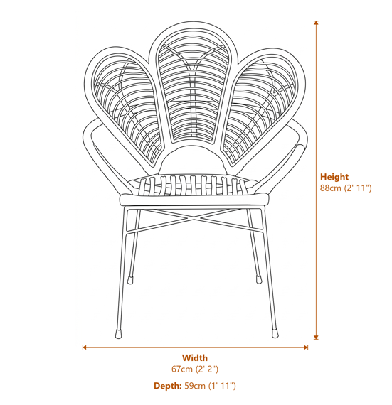 Manado Natural Rattan Armchair Dimensions Diagram