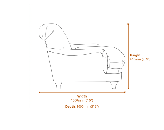 Plumpton Chair Beige Velvet Dimensions Diagram